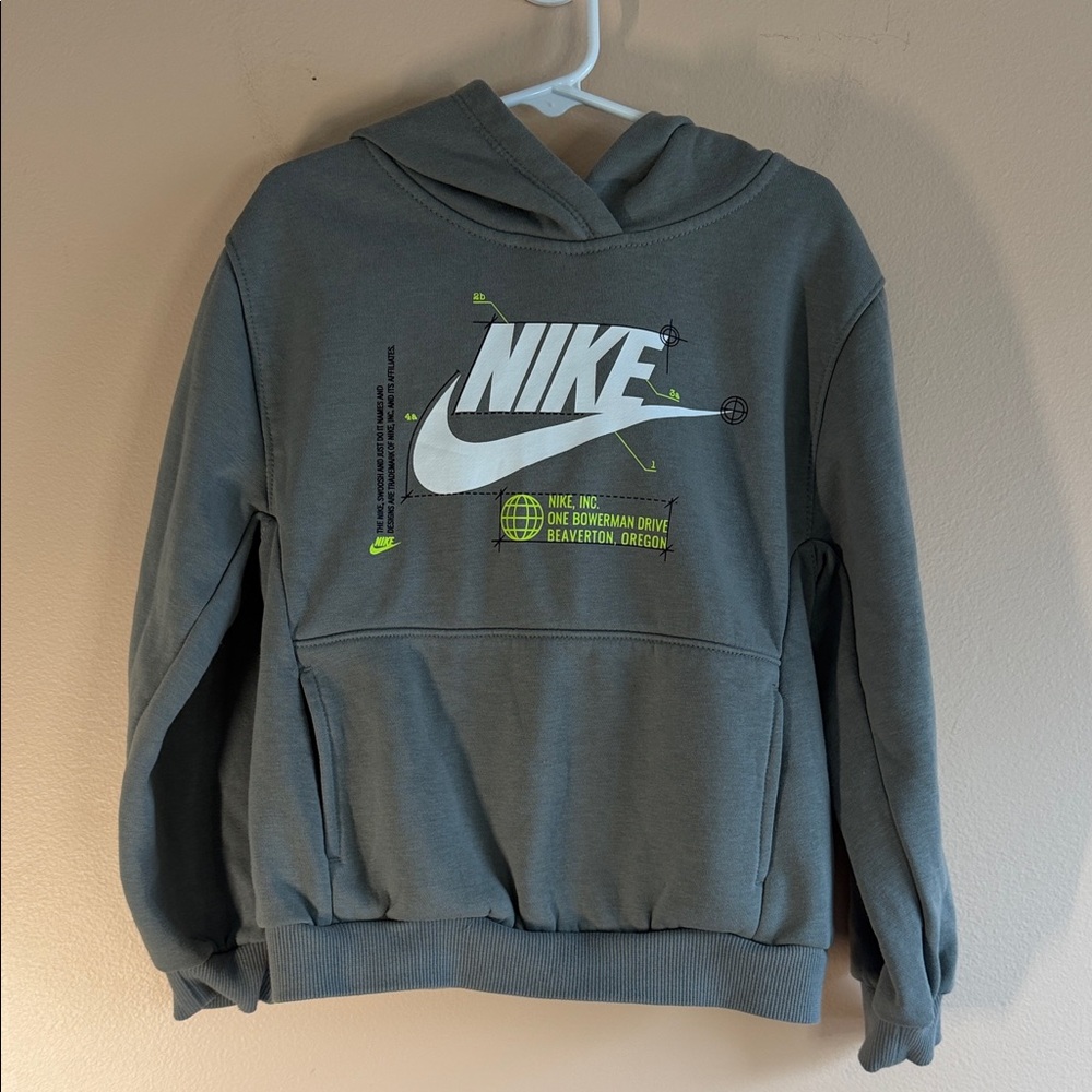 Nike Green Pullover Hoodie with White Logo and Neon Accents